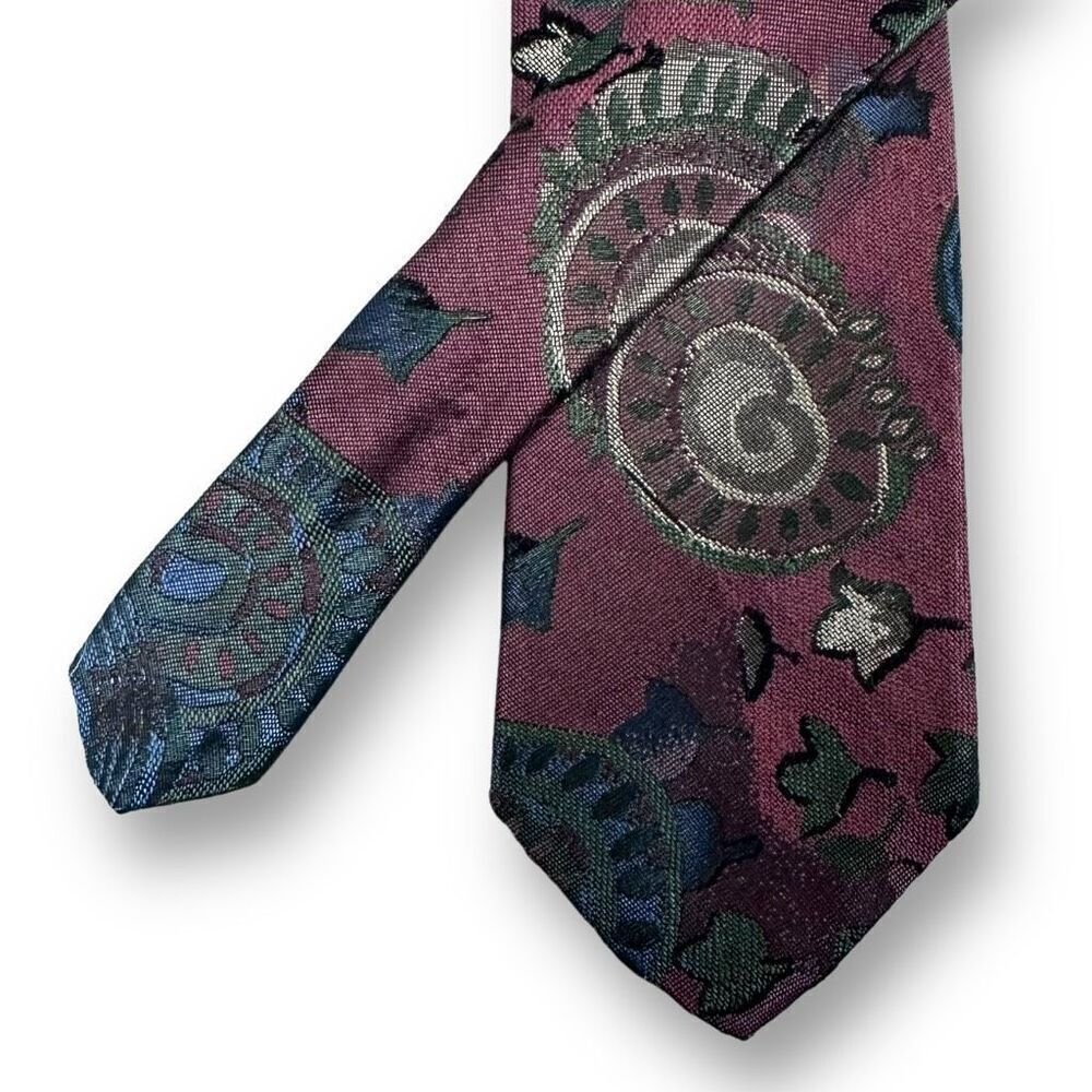 Vintage Stringbeans Men's Skinny Necktie Dark Jewel Tones Abstract Print Retro‎
